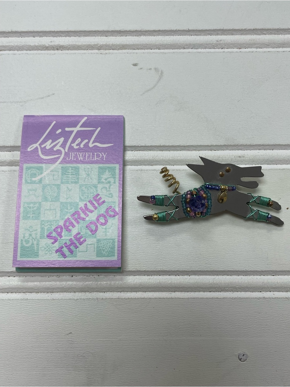 Vintage Liztech Sparkie The Dog Running Wolf Dog Hand-Crafted Brooch